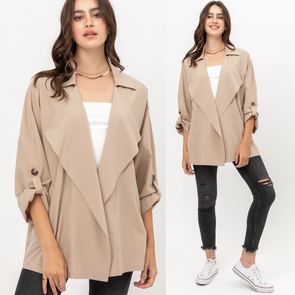 New Khaki Beige Drape Wind Short Trench 